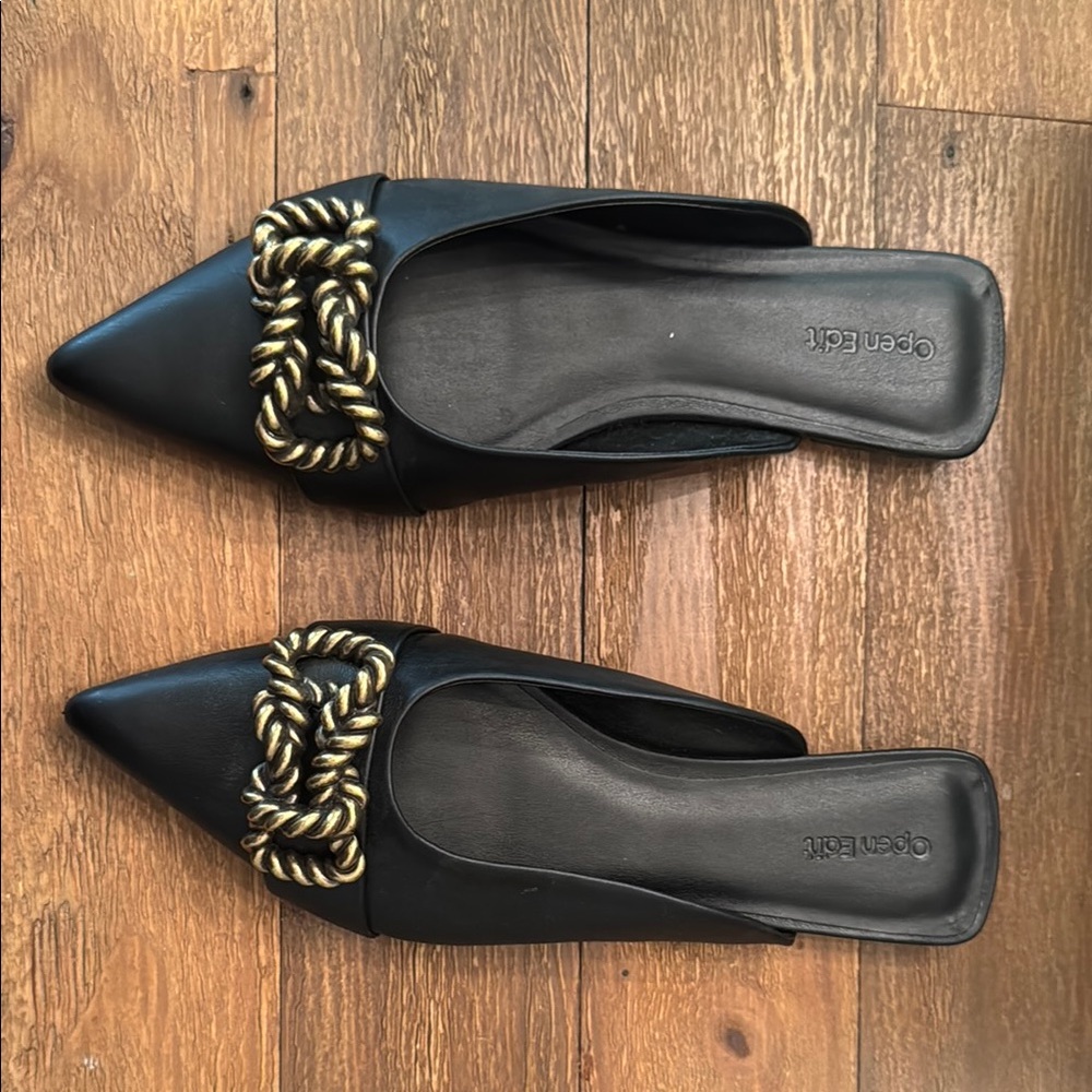 Women's Black and Gold Chain Mules